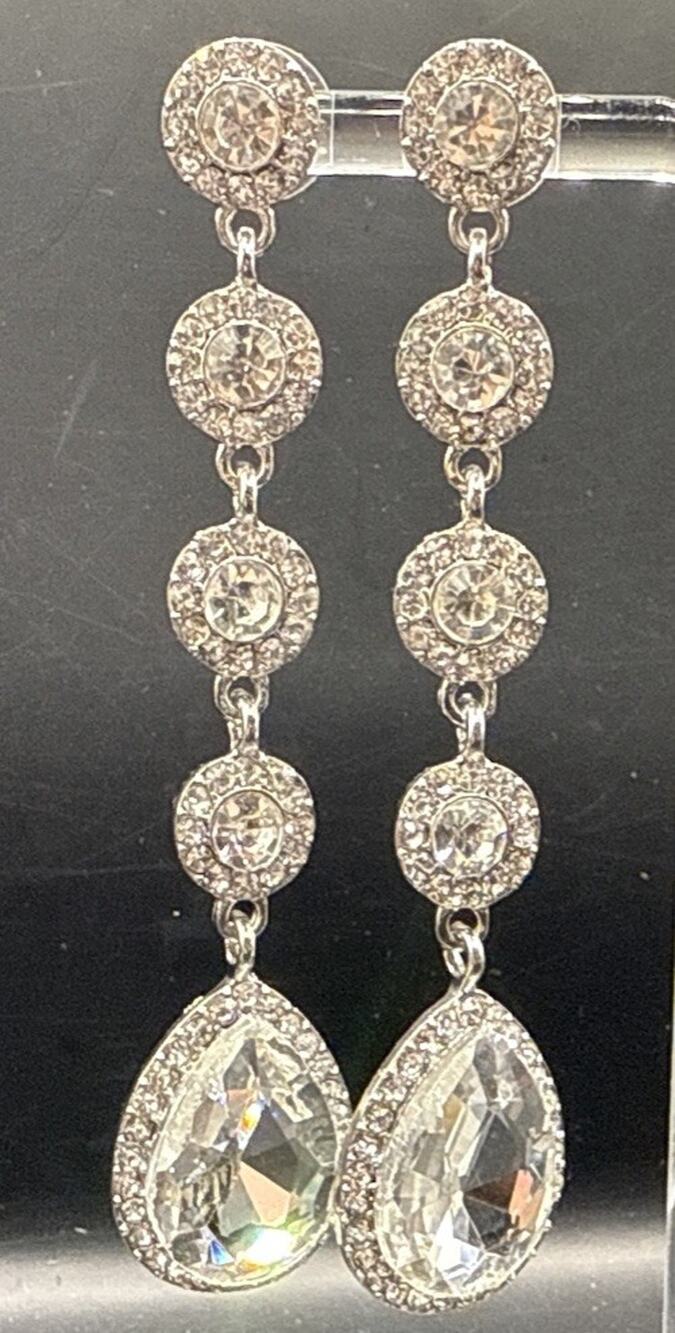 Crystal Teardrop Dangle Earrings Rhinestone Halo Bridal Wedding Statement
